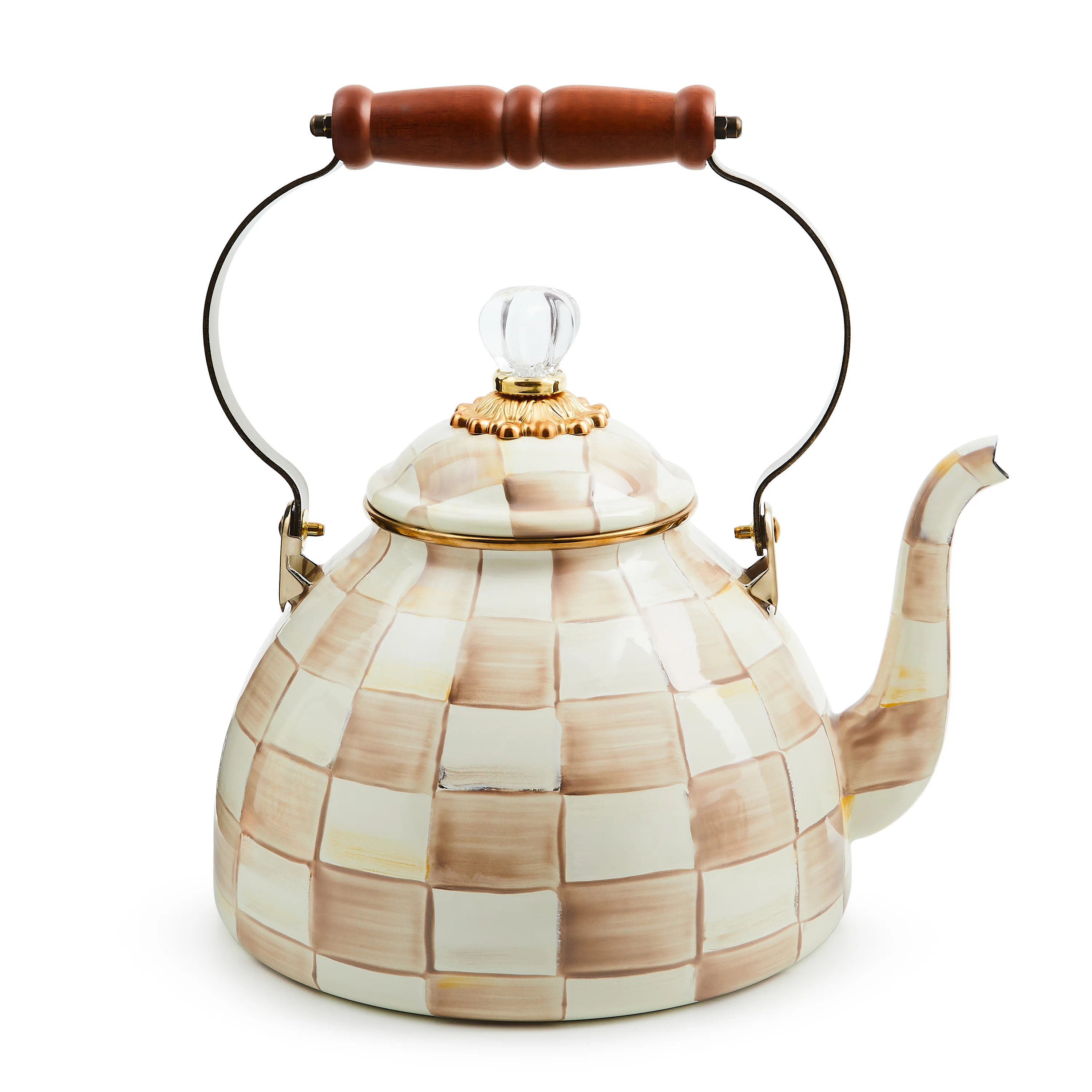 MacKenzie Childs Mocha Check 3 Quart Tea Kettle | Birch Lane