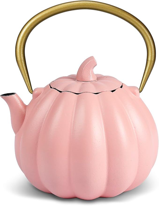 Pink Pumpkin Cast Iron Teapot with Infuser(40oz/1200ml), Tea Kettle for Stove Top, Enamel Coated ... | Amazon (US)