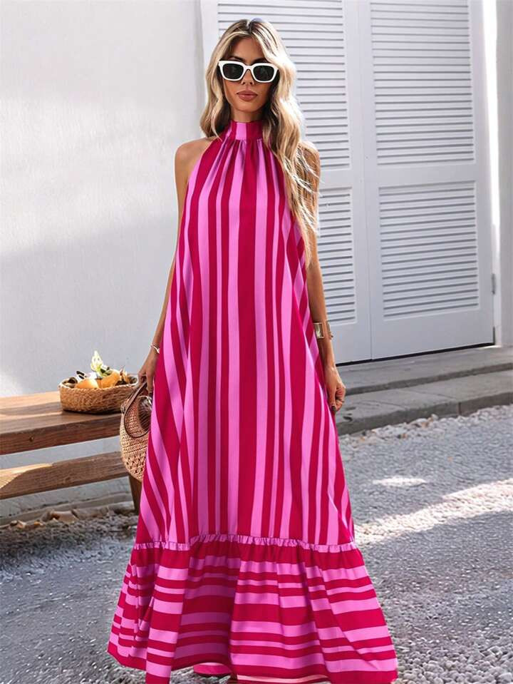 Vivid Eden Woven Striped Print Spaghetti Strap Women's Dress,Summer Clothes,Valentine Day,Vacation Outfits Woman,Beach Outfits For Woman, Festival,Romantic,Bohemian,BOHO, Sweet, Rave Outfits Festival,Tropical Vacation Woman Clothes,Carnaval,Summer Dresses,Sun Dress Spring Clothes | SHEIN