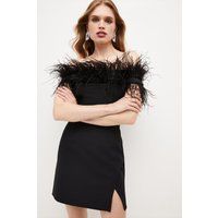 Karen Millen Feather Bardot Stretch Crepe Mini Dress -, Black | Karen Millen UK & IE