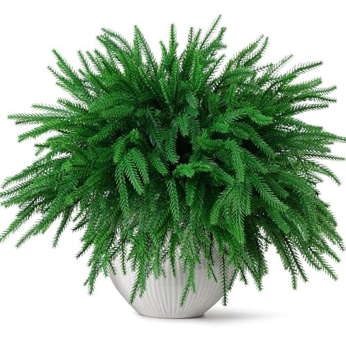 Caffox 16 Pcs Christmas Norfolk Pine Stems, 18" Artificial Real Touch Norfolk Pine Branches, Greenery Stems for Christmas Home Decorations | Amazon (US)