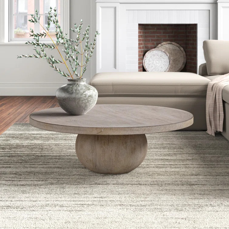 Jepsen 42" Round Reclaimed Pine Modern Coffee Table with Ball Pedestal Base | Wayfair North America