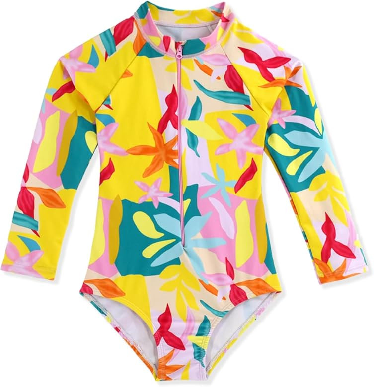 Girls Swimsuits One Pieces Long Sleeve Swimwear UPF50+ Toddler Kids Zipper Sun Protection Bathing... | Amazon (US)