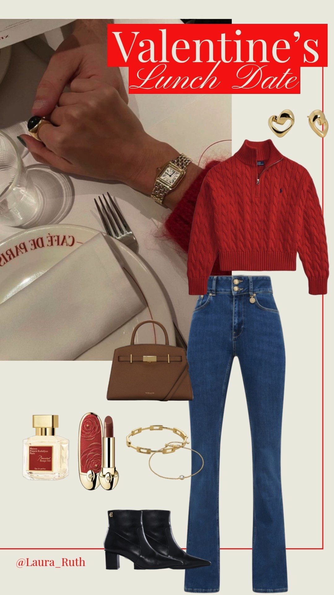 A classic Valentine’s lunch look that feels timeless and feminine, pairing a rich red knit with polished denim, gold accents, and effortless Parisian-inspired elegance. Date night outfits, valentines outfits women

#LTKdatenight #LTKuk #LTKjeans