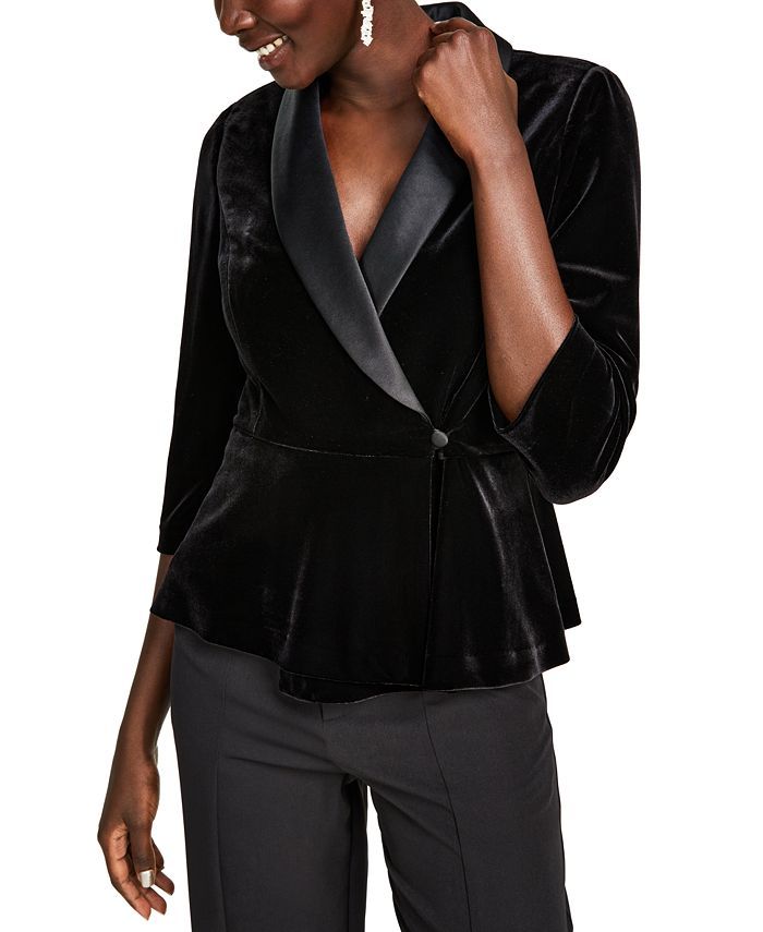 Alex Evenings Women's Satin-Collar Velvet Peplum Top & Reviews - Tops - Women - Macy's | Macys (US)