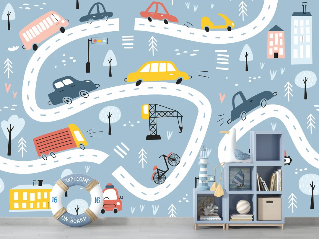 Hand Drawn Cars and Road Wallpaper for Kids Room Peel Stick - Etsy | Etsy (US)