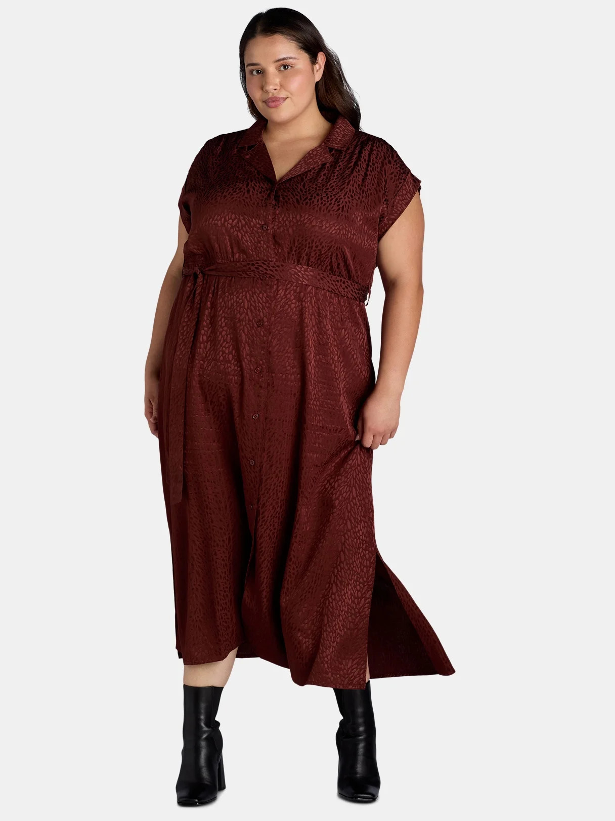 Terra & Sky Black Label Women's Plus Size Sleeveless Midi Shirt Dress with Rolled Cuffs, 0X-4X | Walmart (US)