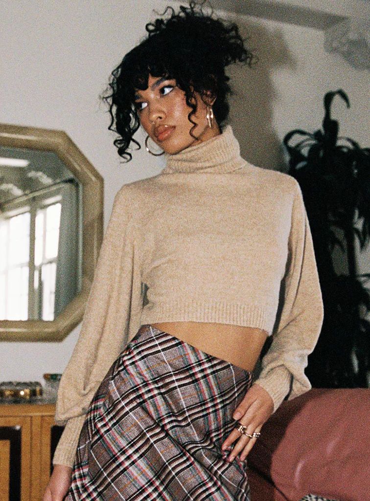 Zahara Cropped Turtleneck Sweater Beige | Princess Polly US