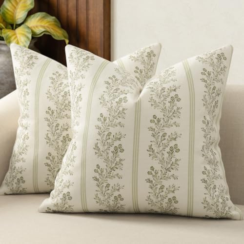 Vintage Throw Pillow Covers 18x18 Set of 2, Striped Floral Pillow Cover Botanical Patterned Decor... | Amazon (US)