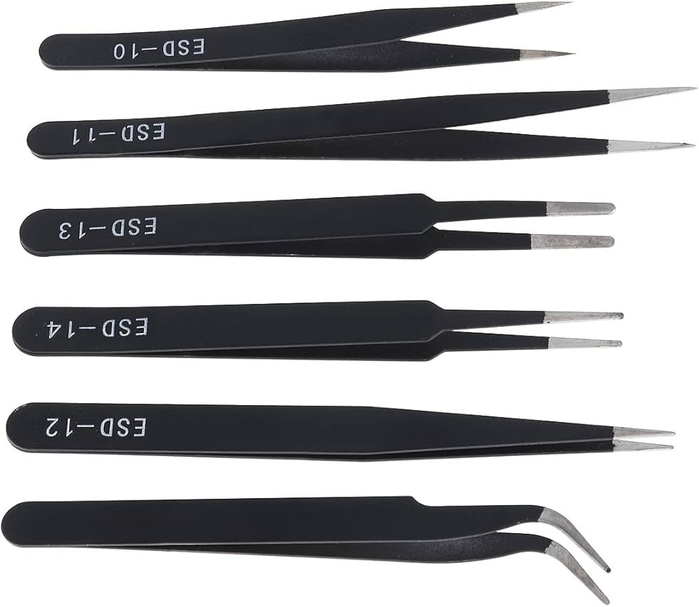 6pcs Precision ESD Tweezers Set, Anti-Static Stainless Steel Tweezers, Non-Magnetic Curved Set, E... | Amazon (US)