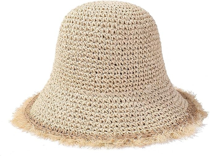 Summer Straw Bucket Hats for Women Floppy Sun Hats Crochet Bucket Hat Beige | Amazon (US)