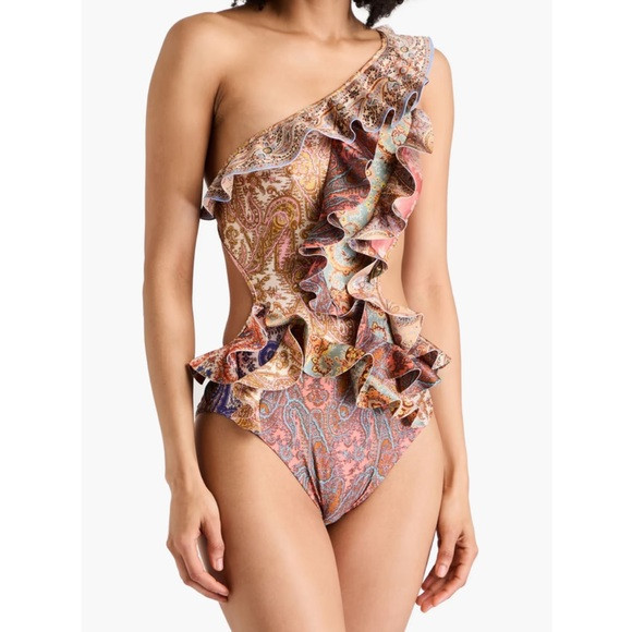 ZIMMERMANN
Devi one-shoulder ruffled paisley-print swimsuit NWT 3 | Poshmark