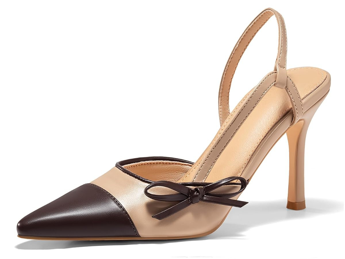 Coutgo Womens Slingback High Heels Bow Tie Closed Pointed Toe Sexy Stiletto Two Tone Dress Pumps ... | Amazon (US)