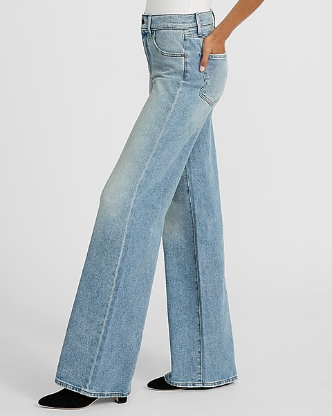 High Waisted Light Wash Relaxed Flare Jeans | Express