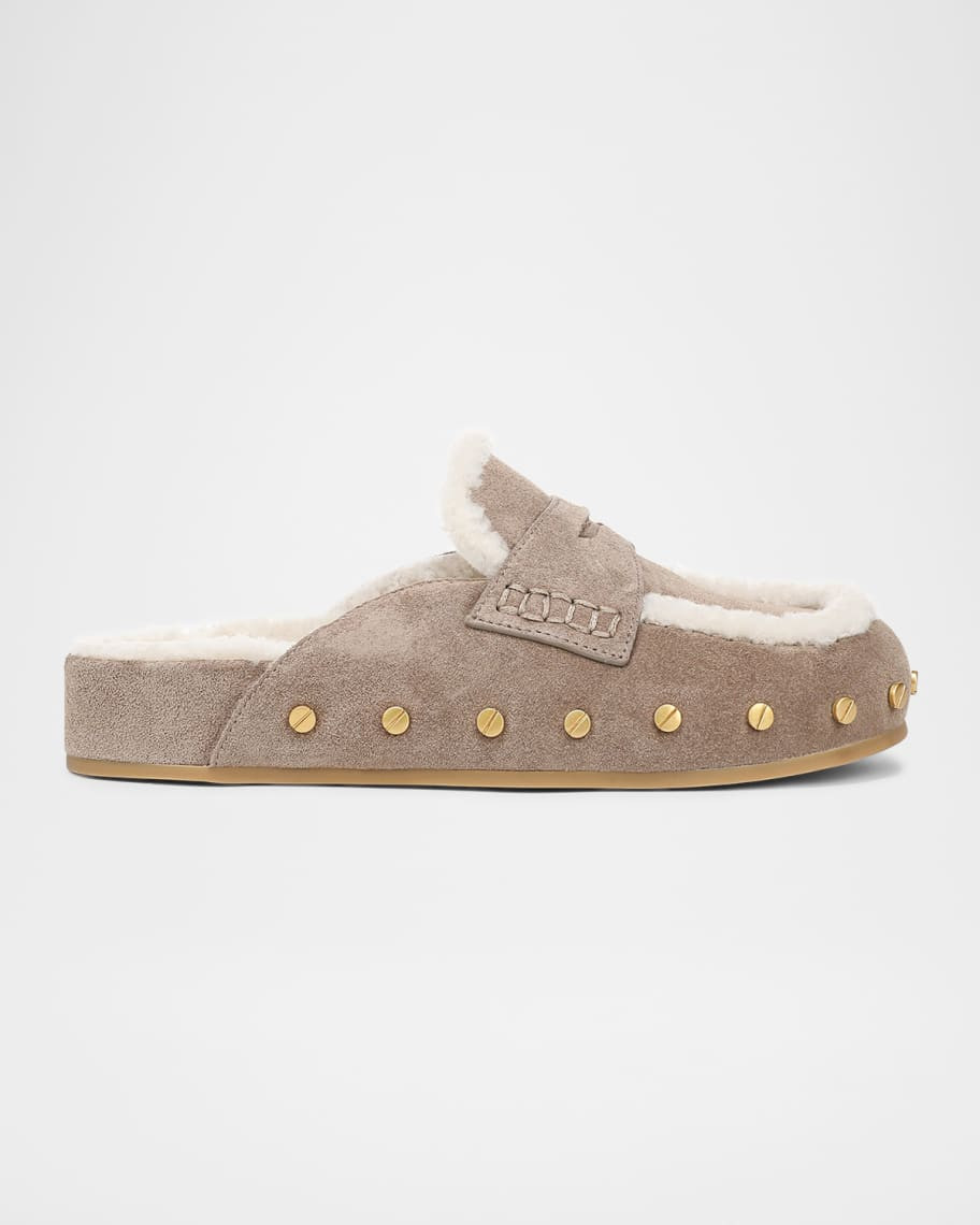 Veronica Beard Fenix Studded Shearling Loafer Mules | Neiman Marcus