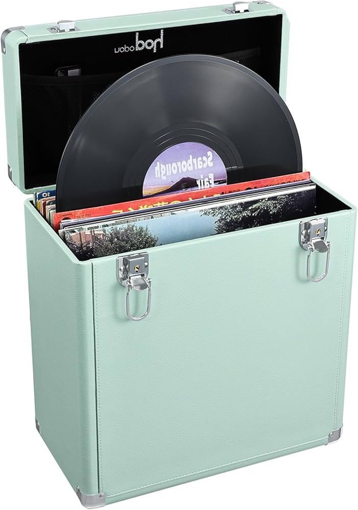 Hododou Vinyl Record Storage Box with Lock Record Organizer Storage for 30+ Single Records 12-inc... | Amazon (US)