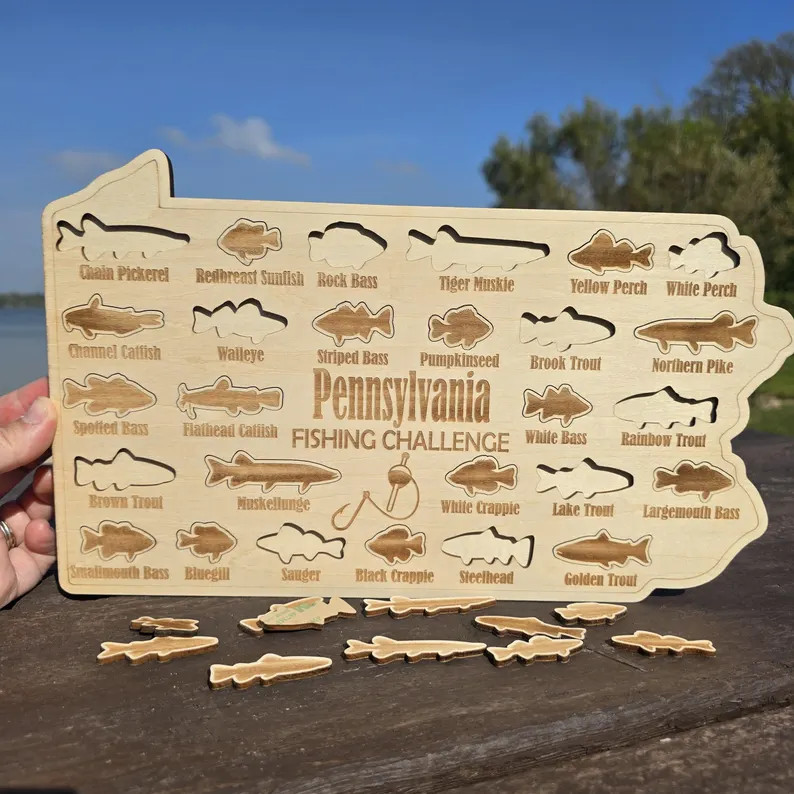 Pennsylvania Fishing Map| Fishing Log Gift for Fisherman| Game Fish of PA With Fish Cutouts to Tr... | Etsy (Global)