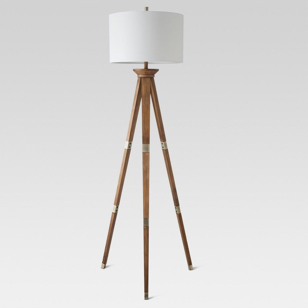 Oak Wood Tripod Floor Lamp Brass (Lamp Only) - Threshold | Target