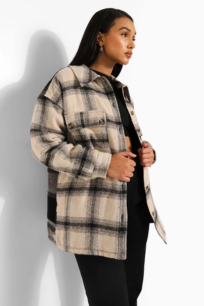 Tonal Contrast Padded Check Shacket | Boohoo.com (US & CA)