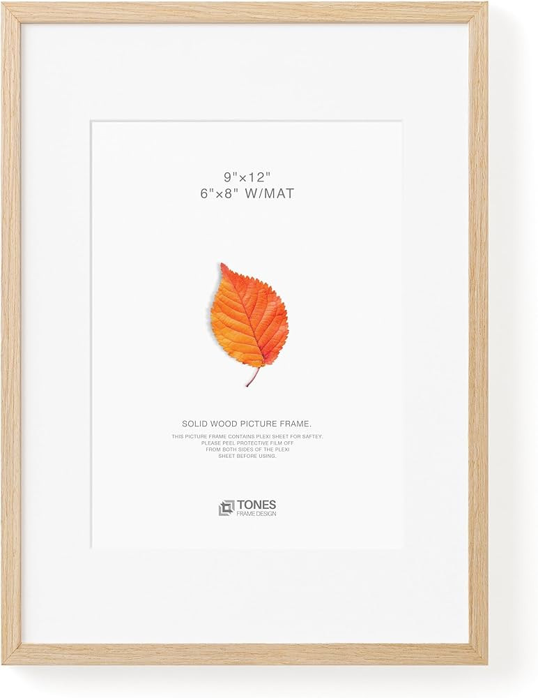 Solid Oak Wood 9x12 Picture Frame with Mat for 6x8 Natural Photo Frame Single Poster Frames for W... | Amazon (CA)