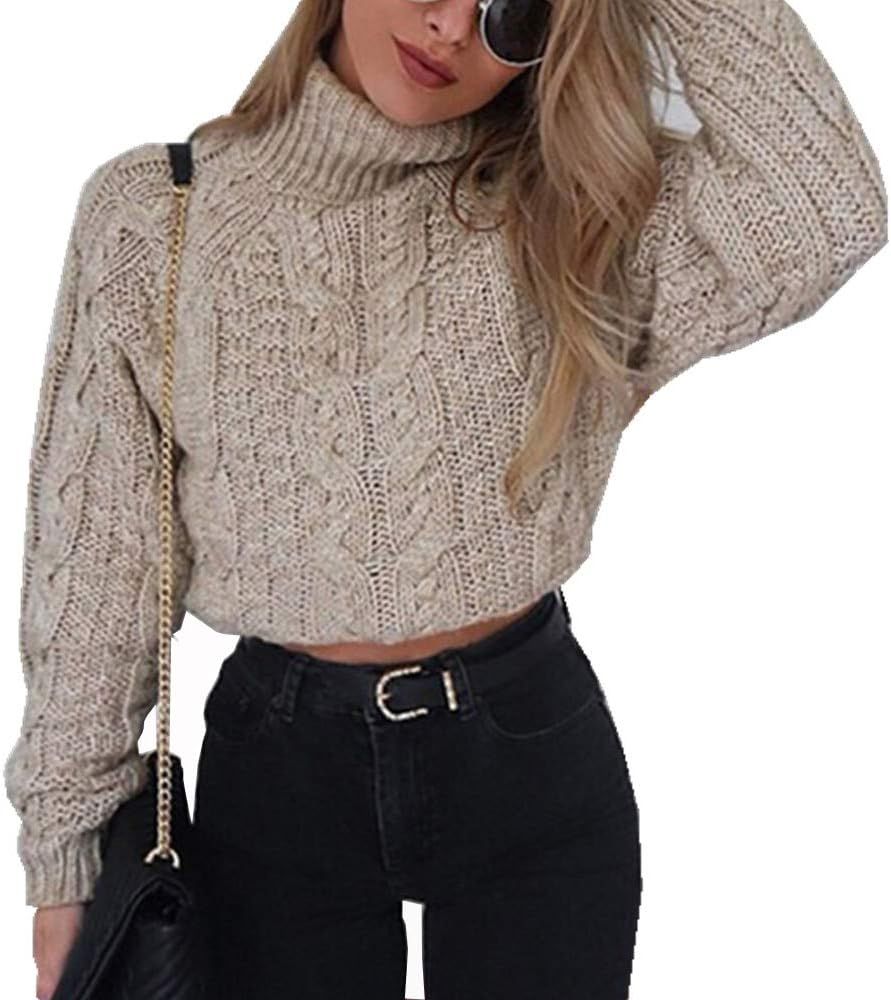 March9 Women's Turtleneck Sweaters Basic Solid Long Sleeves Ripped Jumper Pullover Knitted Crop T... | Amazon (US)
