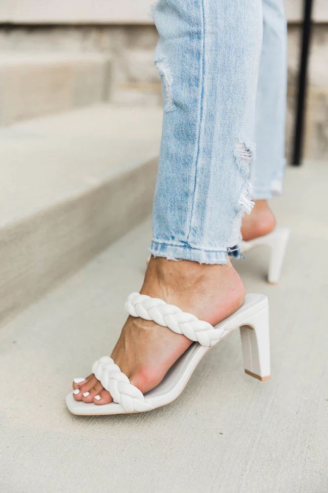 Hallie White Double Braided Block Heel | The Pink Lily Boutique