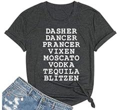 Womens Reindeer Alcohol Christmas Shirts Dasher Dancer Prancer Vixen Moscato Vodka Tequila Blitzen X | Amazon (US)