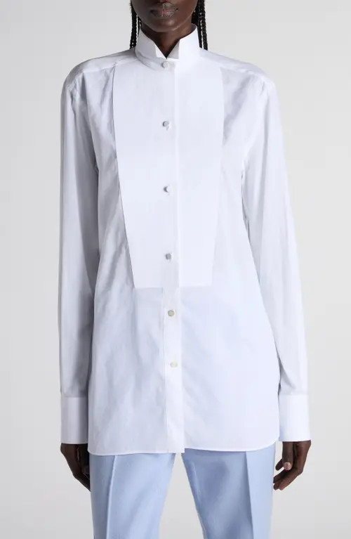 TOM FORD Bib Front Cotton Voile Button-Up Shirt in Aw002 White at Nordstrom, Size 8 Us | Nordstrom