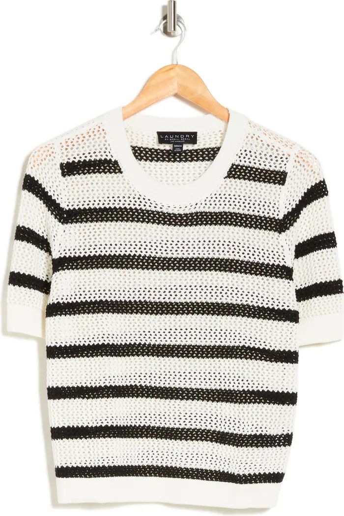 Laundry by Shelli Segal Open Weave Stripe Short Sleeve Sweater | Nordstromrack | Nordstrom Rack