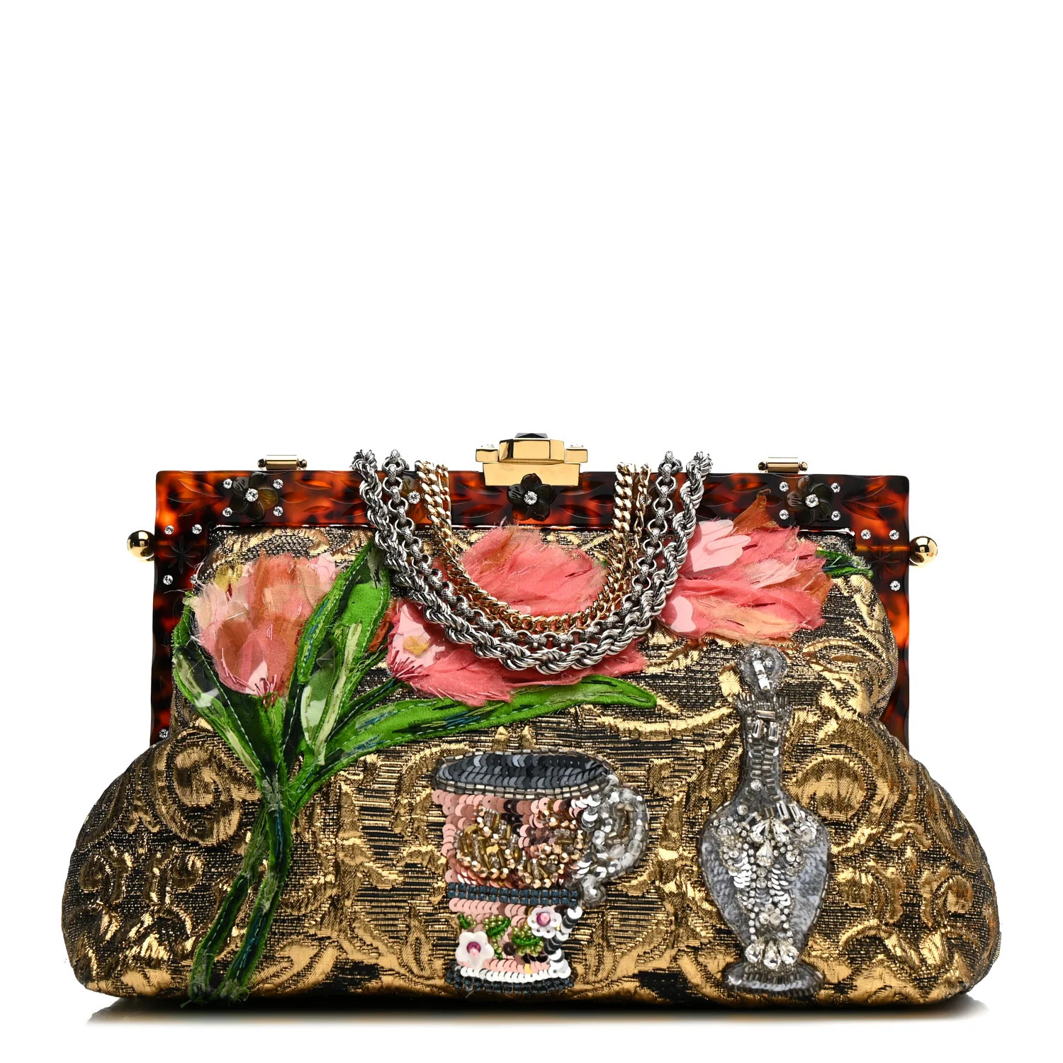 Silk Crystal Beaded Sequin Plexiglass Floral Vanda Circles Chain Clutch Multicolor | FASHIONPHILE (US)