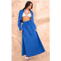 Dark Blue Linen Look Drawstring Waist Maxi Skirt | PrettyLittleThing US