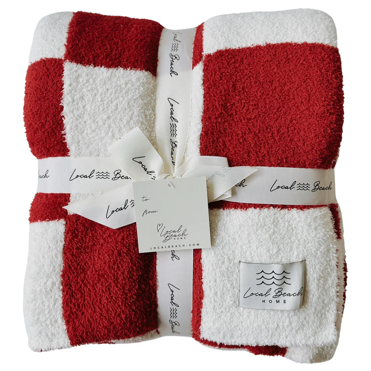 Red/Creme Checker Cozy Luxe Home Blanket | Local Beach