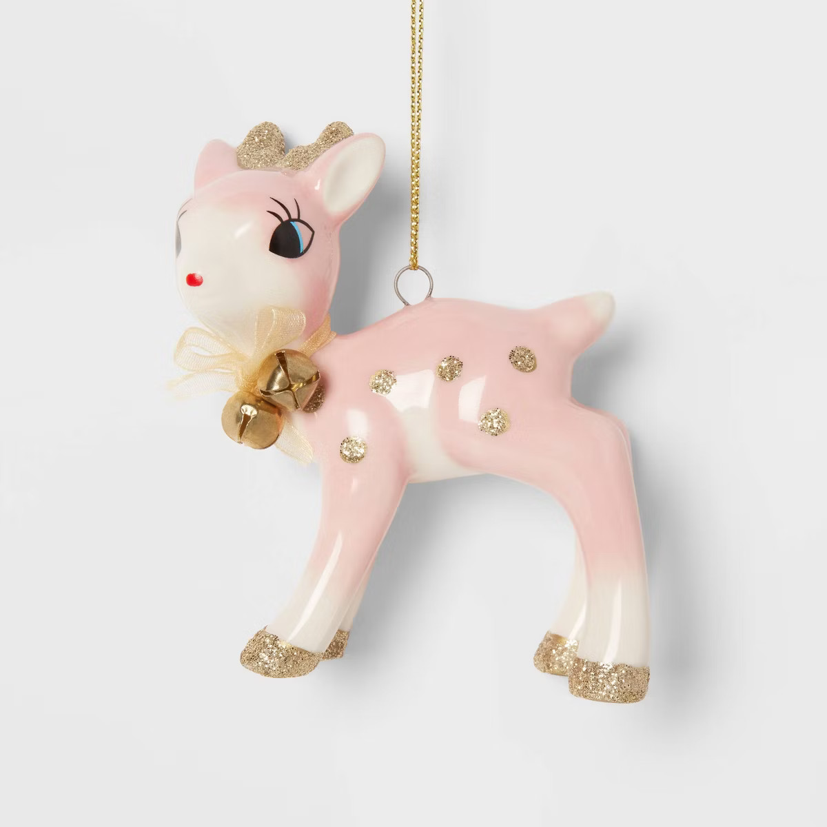 Retro Deer Christmas Tree Ornament Pink/Gold - Wondershop™: Ceramic Holiday Decor, Indoor Unlit... | Target