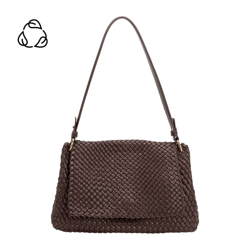 Espresso Natalia Woven Recycled Vegan Leather Shoulder Bag | Melie Bianco | Melie Bianco