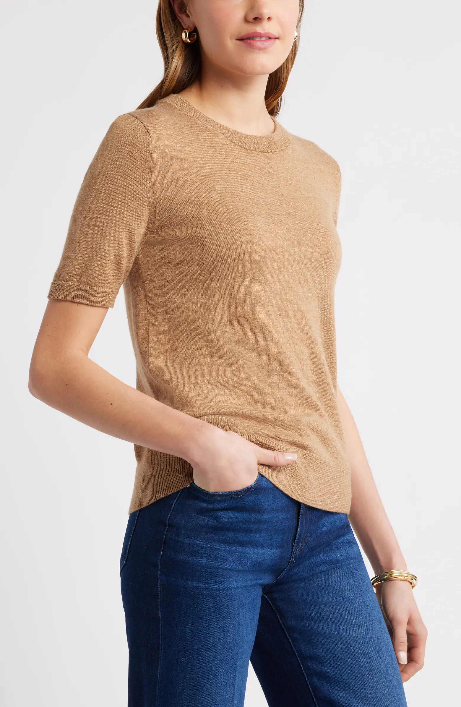 Short Sleeve Wool Blend Sweater Top | Nordstrom