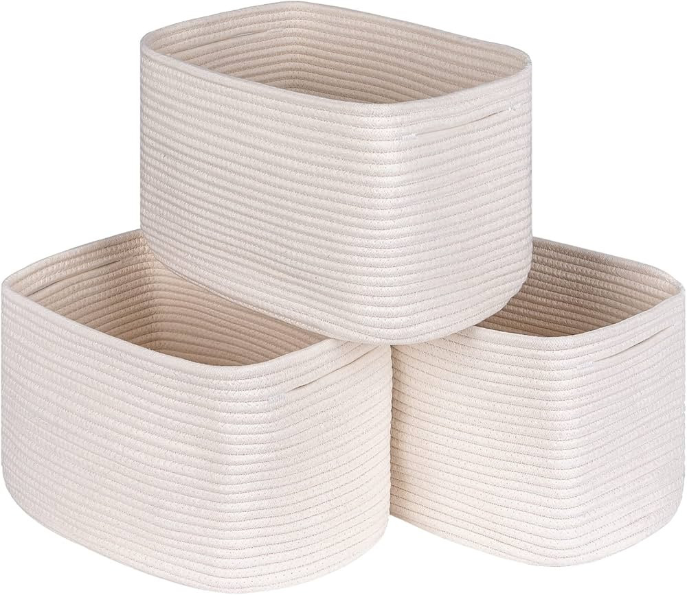Off White Storage Cubes Baskets Bins for Shelves Set of 3, Rectangular Closet Storage Cube Basket... | Amazon (US)