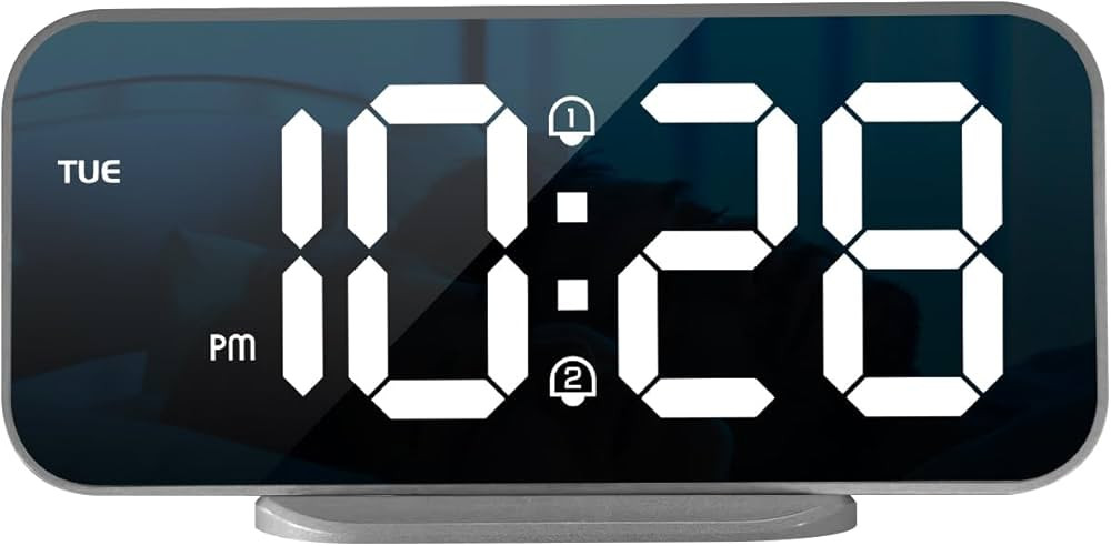 ALANAS Digital Alarm Clock with Dual Alarms, Mirror LED Bedroom Alarm Clocks for Kids, Adjustable... | Amazon (US)
