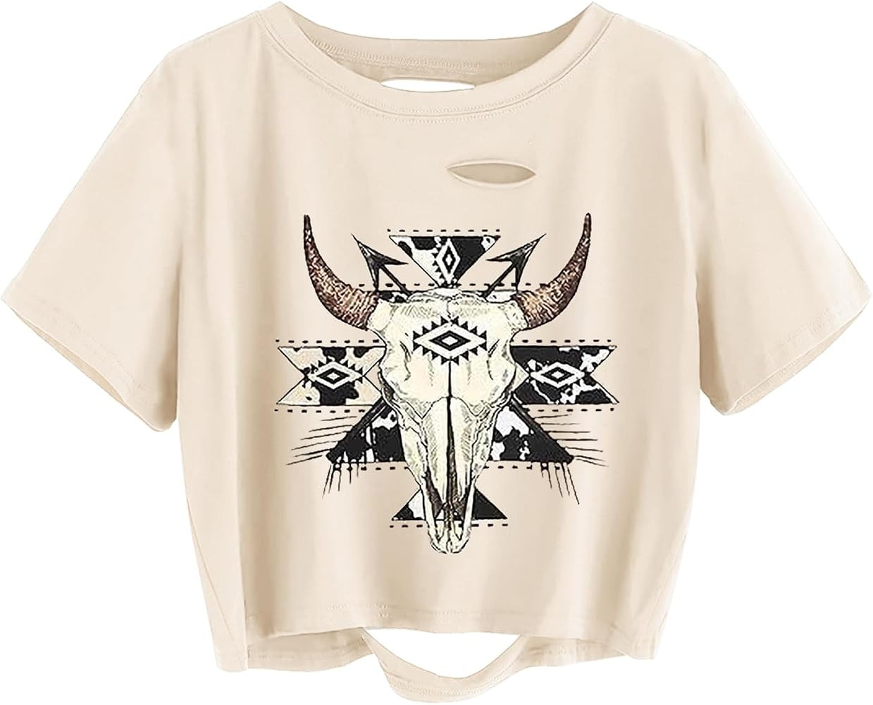 TIXOM Women Country Music Graphic Distressed Tee Shirt Sexy Ripped Short Sleeve Crop Tops | Amazon (US)