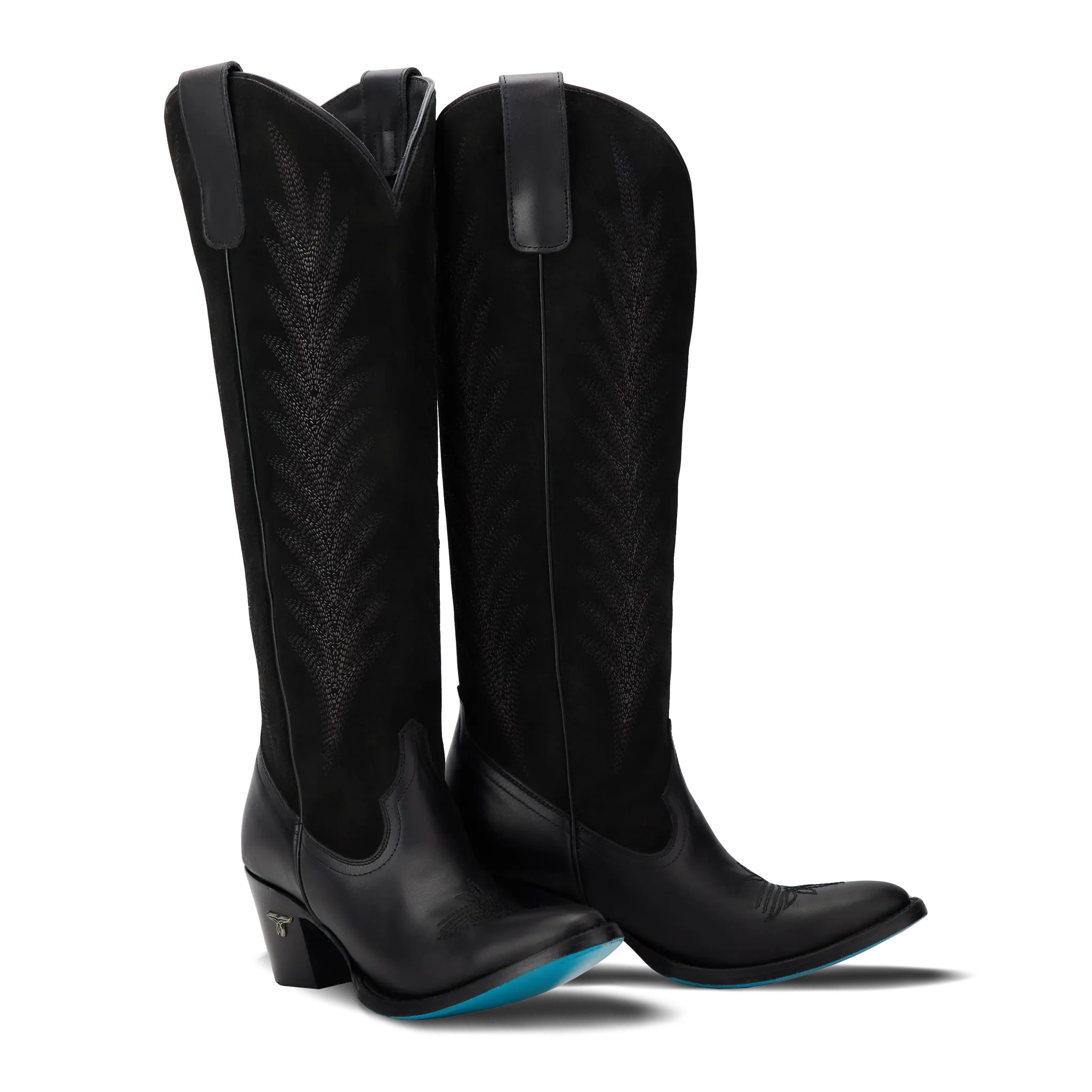 Jentry Knee High Boot - Jet Black & Soft Black Suede | Lane Boots
