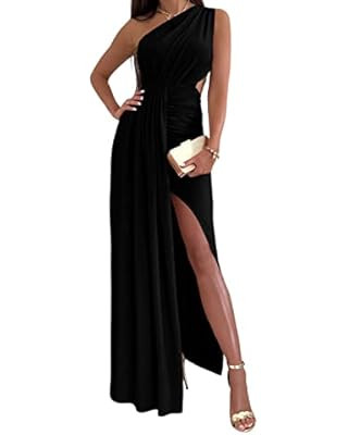 PRETTYGARDEN Women's 2023 Summer One Shoulder Satin Dress Cutout High Split Cocktail Wedding Gues... | Amazon (US)