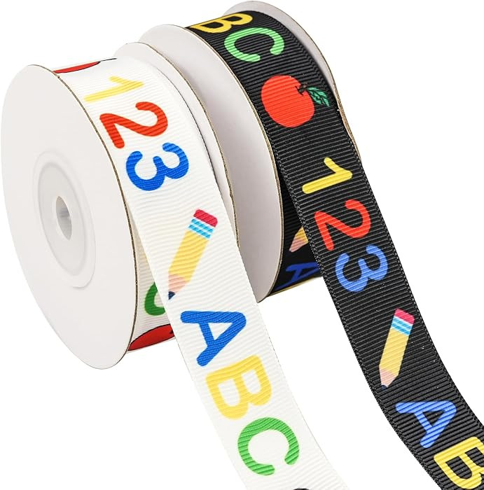 2 Rolls 20 Yards Back to School Ribbon for Crafts 7/8Inch Wide, ABC Pencil Ruler Teacher Ribbons ... | Amazon (US)