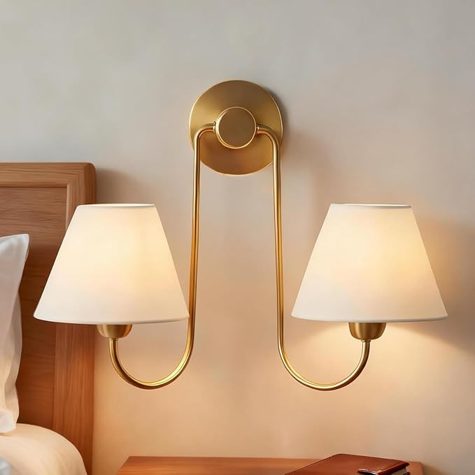 Modern Vanity Light Linen Shade Sconce,Double Swoop Sconce Wall Lights with White Shade Vintage R... | Amazon (US)