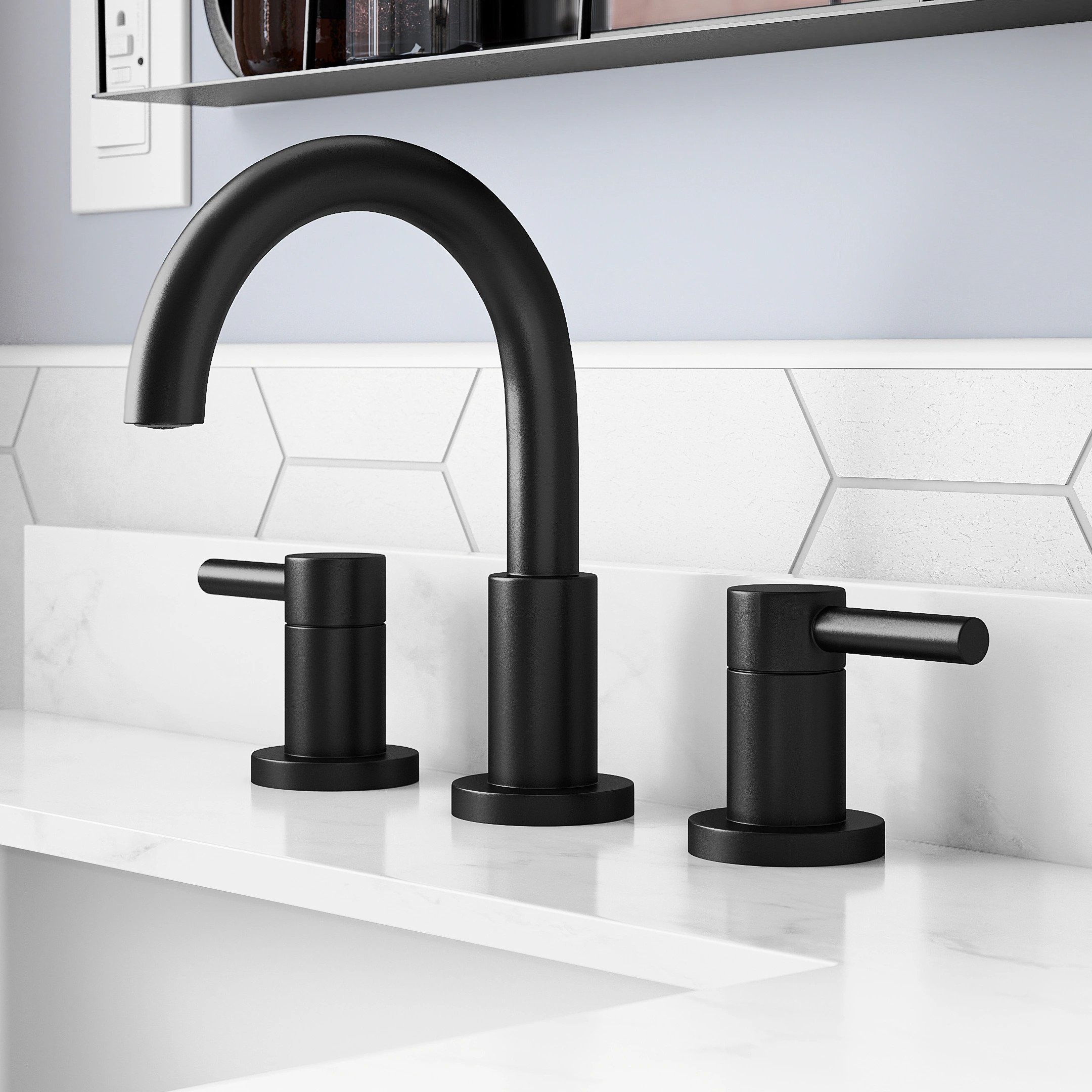 allen + roth Harlow Matte Black Widespread 2-handle WaterSense High-arc Residential Handle Bathroom Sink Faucet with Drain | 67693W-617001 | Lowe's
