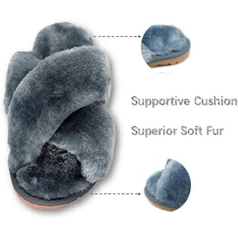 Crazy Lady Women's Slippers Fuzzy Fluffy Memory Foam House Shoes Cross Band Indoor and Outdoor | Walmart (US)