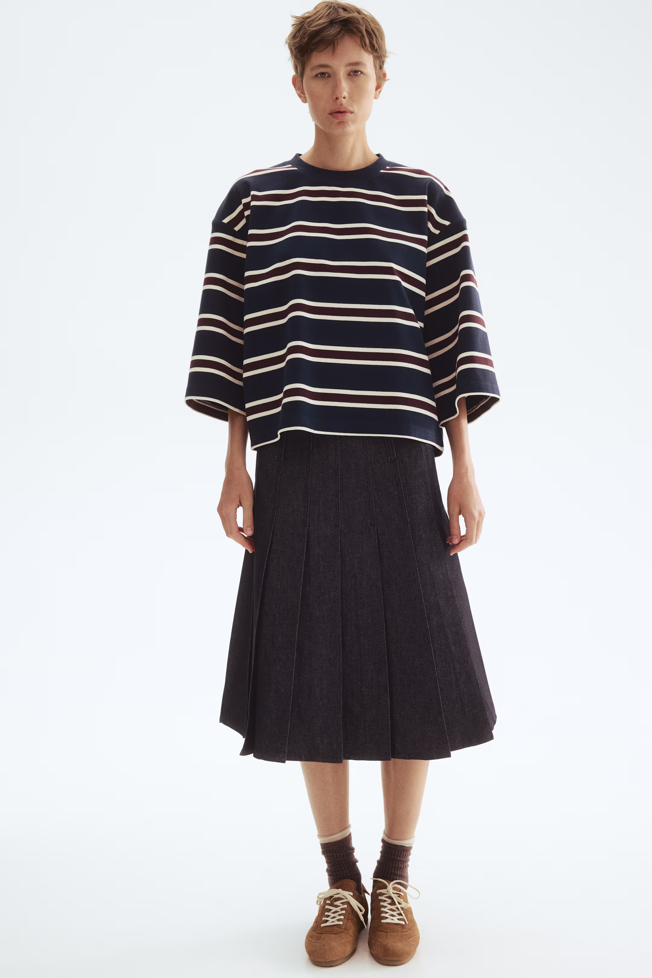 Loose-fit cotton top - Navy blue/Striped - Ladies | H&M GB | H&M (UK, MY, IN, SG, PH, TW, HK)