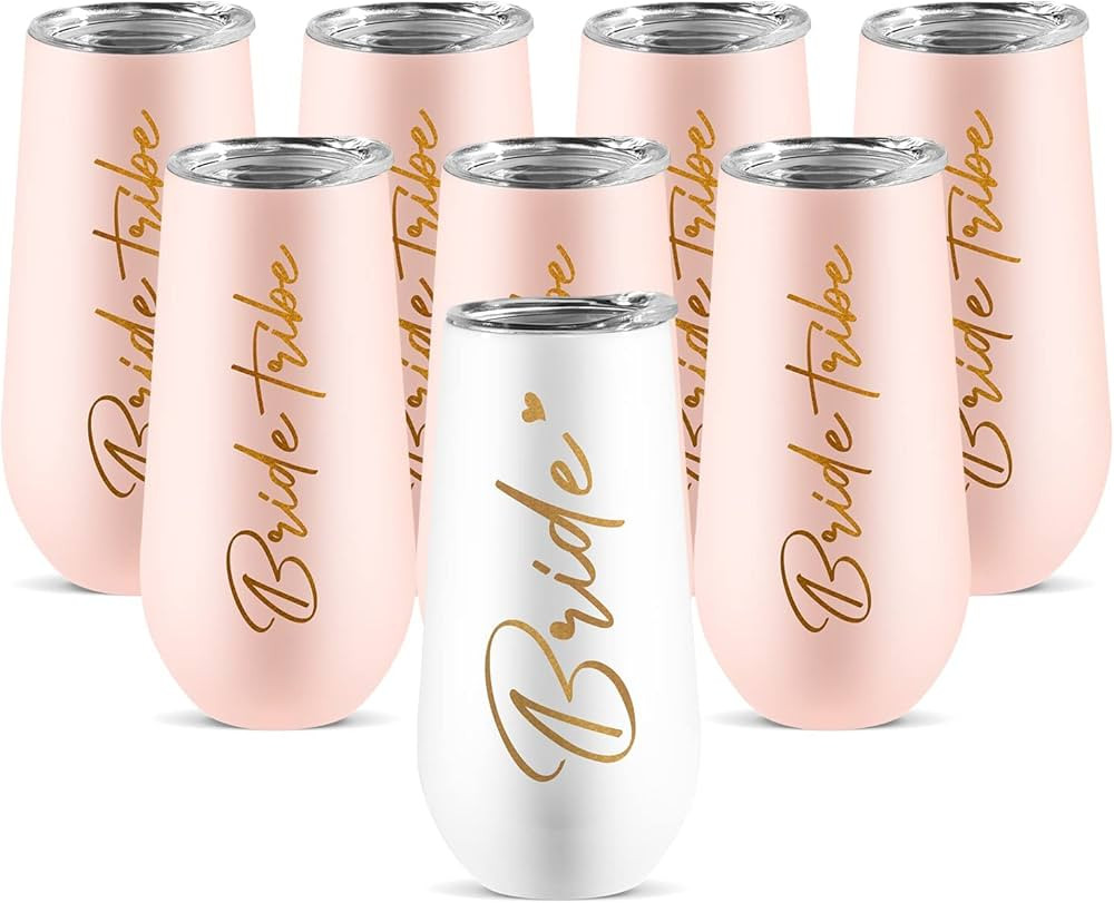 ELEGANTPARK Bridesmaid Proposal Gifts Bride Tribe Champagne Flutes Tumblers Set of 8 Wedding Bach... | Amazon (US)