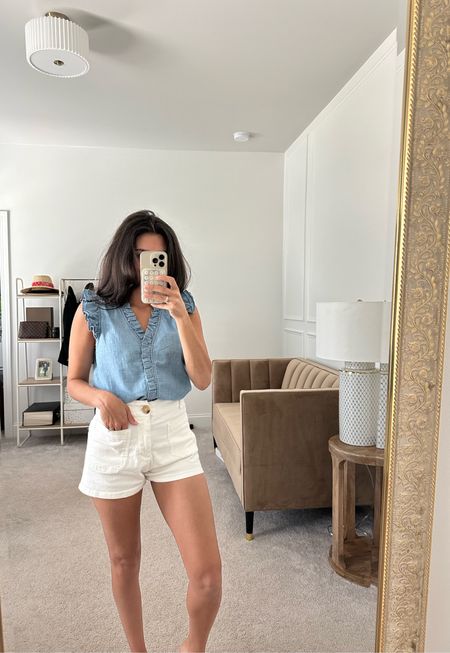 Top for work on sale right now ( size down to xs) and white shorts from Anthropologie (sized up to a 26) - cute work from home outfit 

#LTKWorkwear #LTKFindsUnder50 #LTKFindsUnder100
