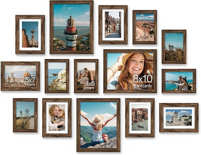 Vittanly 15 Pack Picture Frames Collage Wall Decor for Mounting or Tabletop Display, Gallery Fram... | Amazon (US)