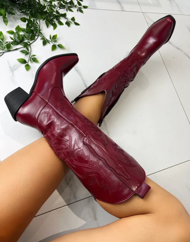 Cowboy Western Boots Burgundy Red - Etsy | Etsy (US)