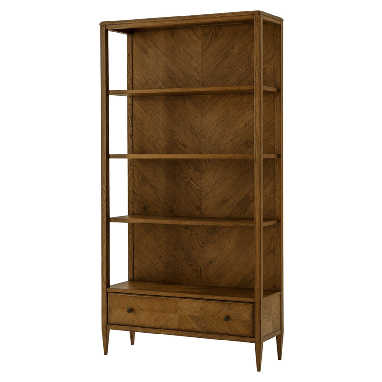 Ayra Dusk Brown Herringbone Oak Wood Closed Back Bookcase | Kathy Kuo Home